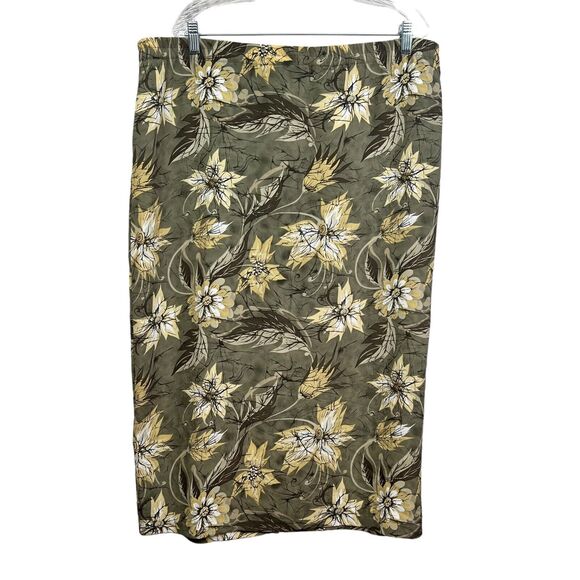 Milano Design Group Womens Maxi Skirt Floral Faux Wrap‎ Button Front Green Sz 1X - Picture 3 of 5